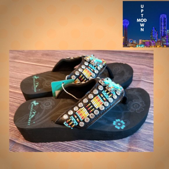 Montana West Jeweled Wedge Cross Flip Flop Sandal - Picture 4 of 6